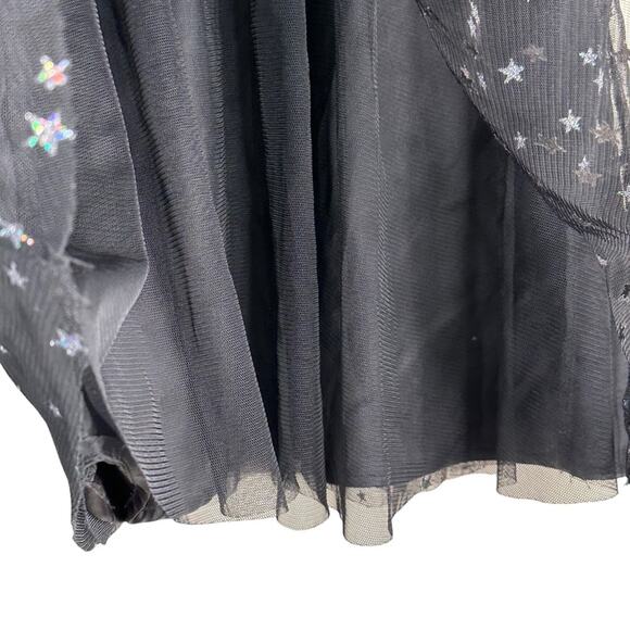 H&M Tulle Midi Dress Silver Star Print Ruffle Shoulders A-Line Lined Black 3-4Y - Picture 8 of 12